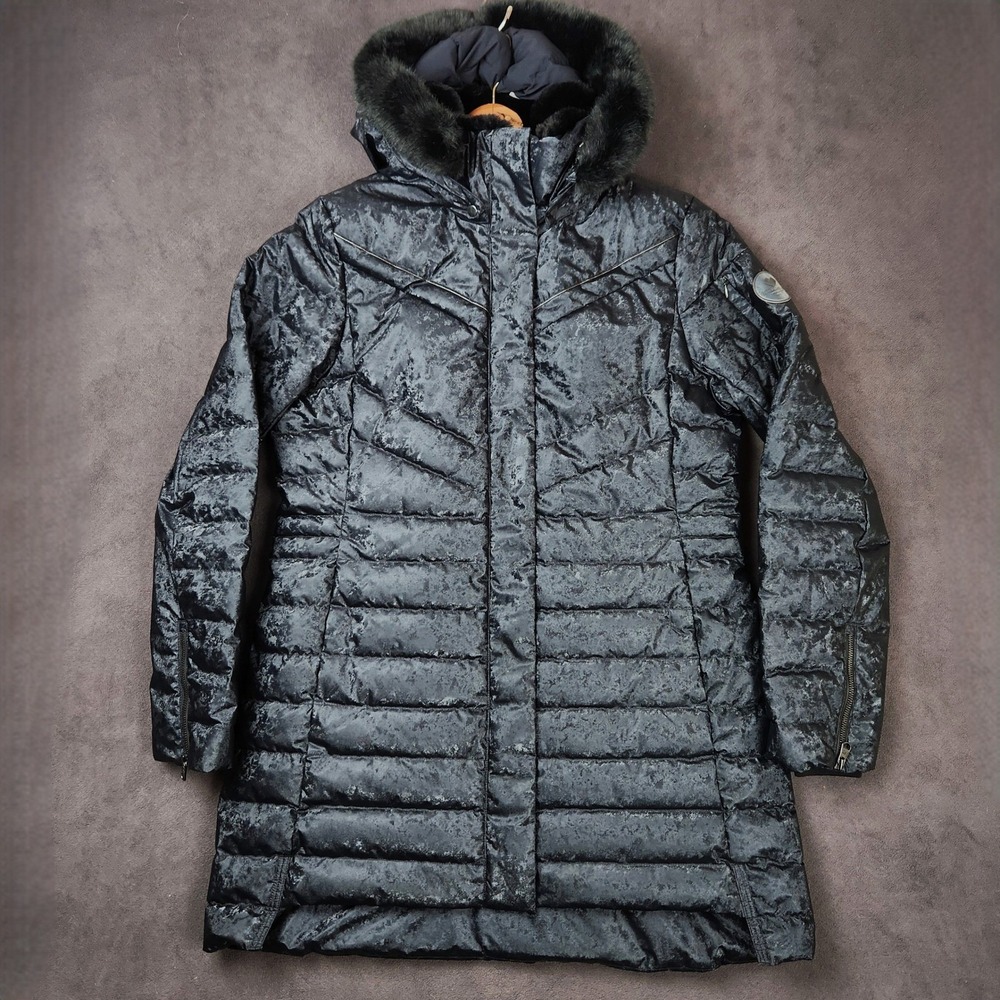 Obermeyer Blossom‎ Down Parka Womens 12 Black Faux Fur Hooded Long Winter Coat